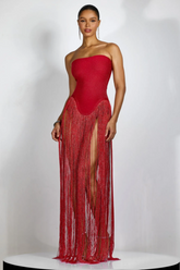 Eleanor Strapless Fringe Maxi Dress
